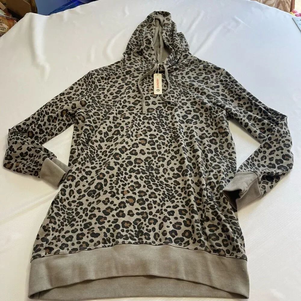 NWT Anthropologie Sundry Leopard Hoodie Sweatshirt Size 1 Small New